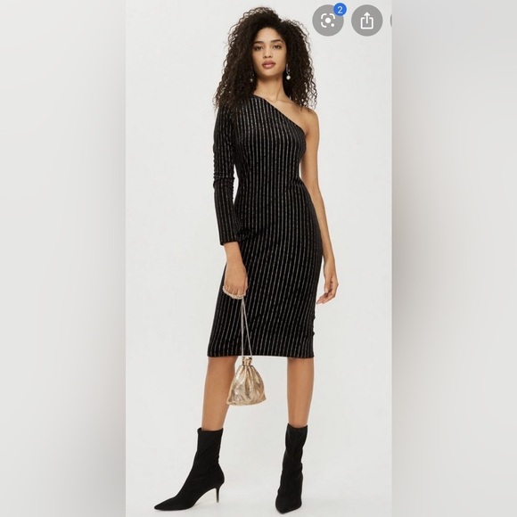 Topshop Dresses & Skirts - Topshop Glitter Stripe Velvet One-Sleeve Dress